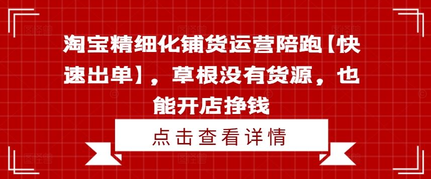 淘宝精细化铺货运营陪跑【快速出单】，草根没有货源，也能开店挣钱 - 来及网络