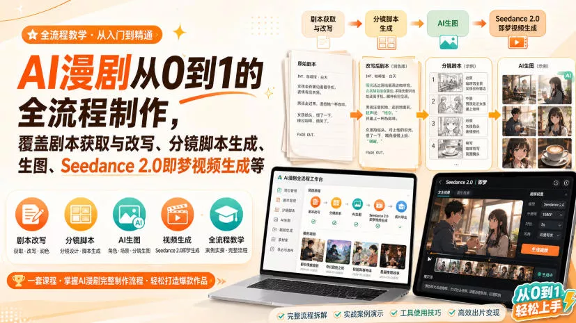 AI漫剧从0到1的全流程制作，覆盖剧本获取与改写、分镜脚本生成、角色场景生图与三视图、Seedance 2.0即梦视频生成(PDF版) - 来及网络