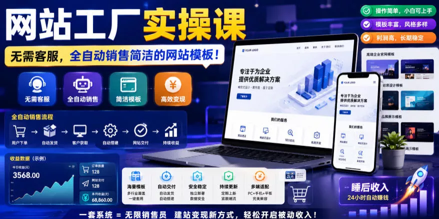 网站工厂实操课，无需客服，网站模板自动赚钱！【原创双语字幕】 - 来及网络
