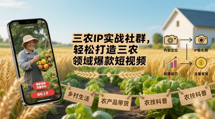 三农IP实战社群，轻松打造三农领域爆款短视频 - 来及网络