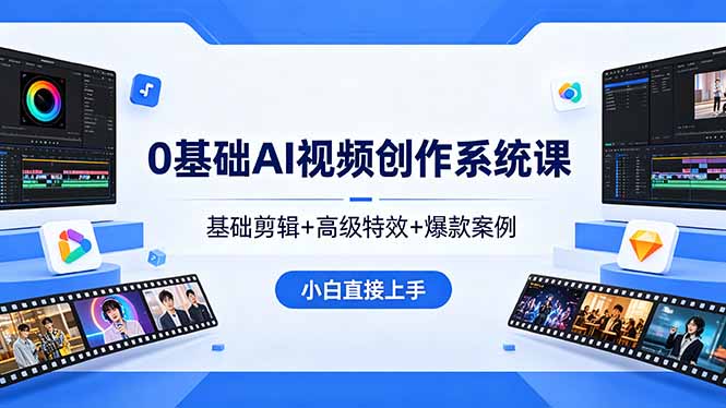 0基础AI视频创作系统课，基础剪辑+高级特效+爆款案例，小白直接上手 - 来及网络