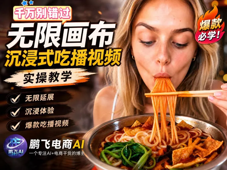 保姆级教程｜用AI无线画布做沉浸式吃播，3步直接出片，无线画布工作流，操作简单好上手 - 来及网络
