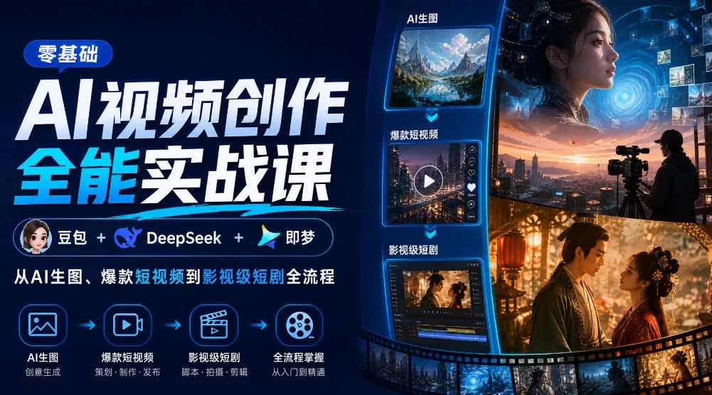 零基础AI视频创作全能实战课｜豆包+DeepSeek+即梦，从AI生图、爆款短视频到影视级短剧全流程 - 来及网络