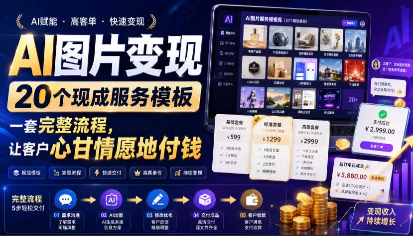 AI图片变现，20个现成服务模板，一套完整流程，让客户心甘情愿地付钱【原创双语字幕】 - 来及网络