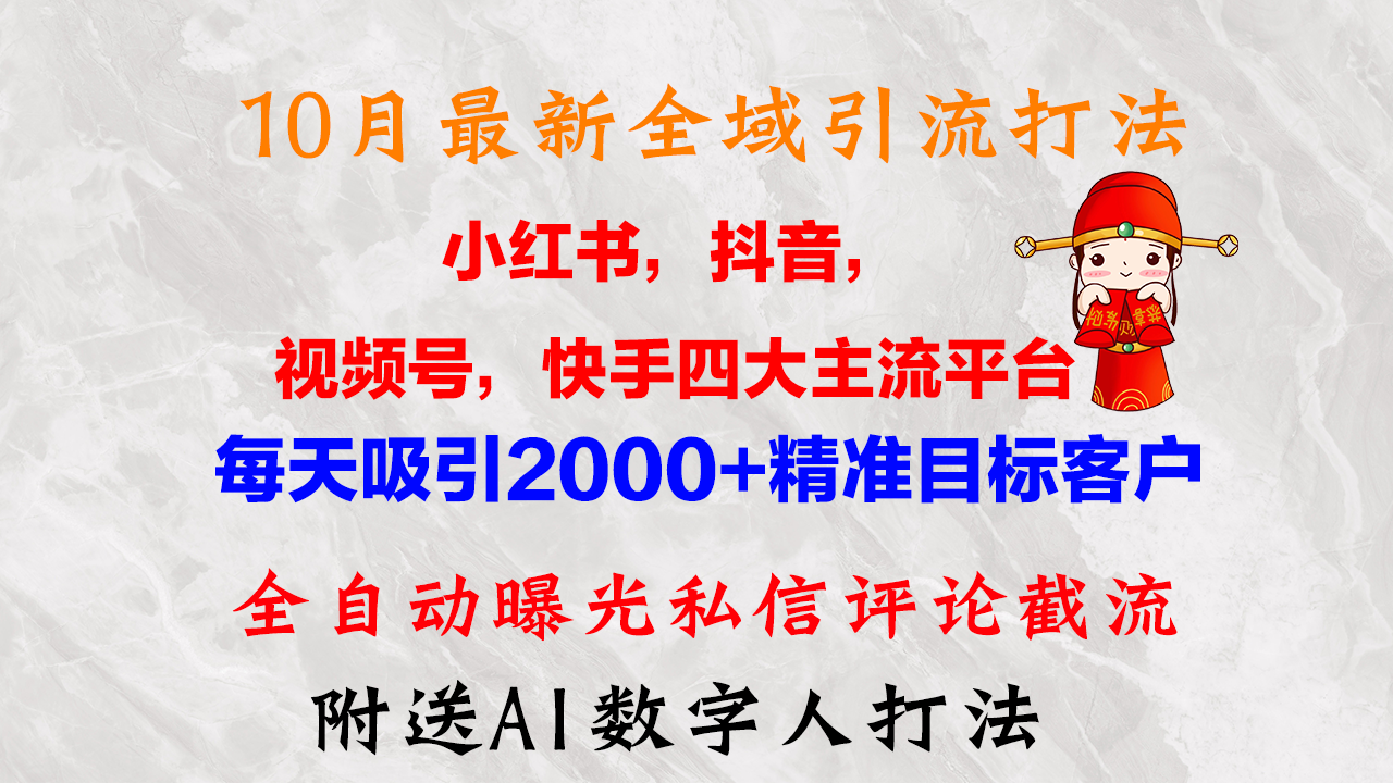 （12921期）10月最新小红书，抖音，视频号，快手四大平台全域引流，，每天吸引2000… - 来及网络