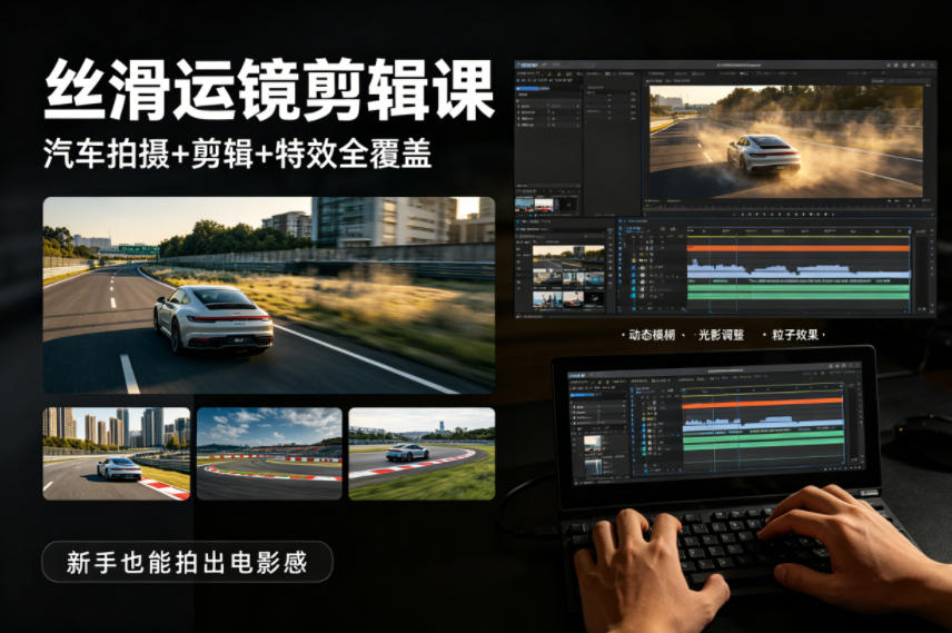 大叔丝滑运镜剪辑课，汽车拍摄+剪辑+特效全覆盖，新手也能拍出电影感 - 来及网络