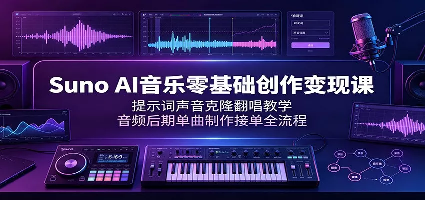 Suno AI音乐零基础创作变现课：提示词声音克隆翻唱教学，音频后期单曲制作接单全流程 - 来及网络