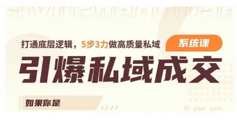 引爆私域成交力系统课，打通底层逻辑，5步3力做高质量私域 - 来及网络