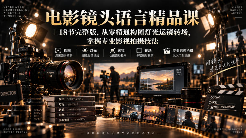 电影镜头语言精品课｜18节完整版，从零精通构图灯光运镜转场，掌握专业影视拍摄技法 - 来及网络