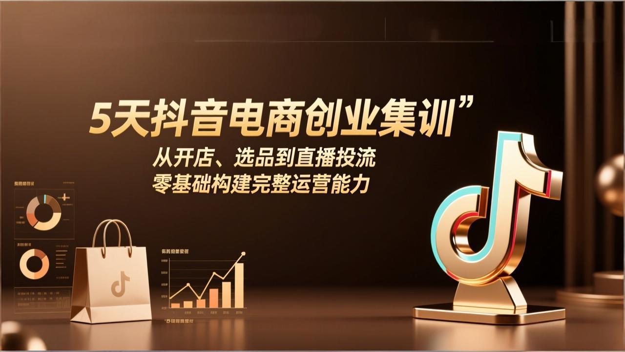 5天抖音电商创业集训：从开店、选品到直播投流，零基础构建完整运营能力 - 来及网络