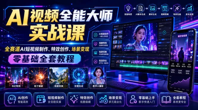 AI视频全能大师实战课｜全赛道AI短视频制作、特效创作、场景变现零基础全套教程 - 来及网络