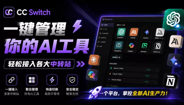 一键给Chatgpt、Codex、Claude接入地第三方中转站，CC Switch统一管理你的AI编程工具工作流 - 来及网络