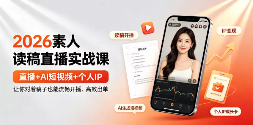 2026素人读稿直播实战课｜直播+AI短视频+个人IP，让你对着稿子也能流畅开播、高效出单 - 来及网络