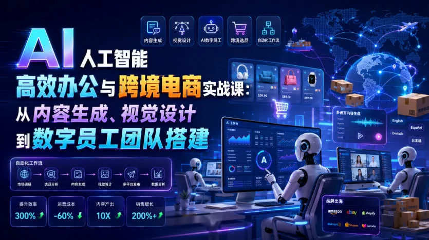 AI人工智能高效办公与跨境电商实战课：从内容生成、视觉设计到数字员工团队搭建 - 来及网络