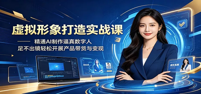 虚拟形象打造实战课：精通AI制作逼真数字人，足不出镜轻松开展产品带货与变现 - 来及网络