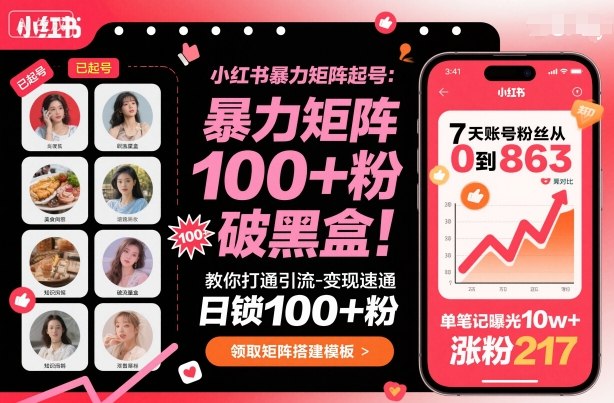 小红书暴力矩阵起号，教你打通引流-变现速通，日锁100+粉，破流量黑盒 - 来及网络