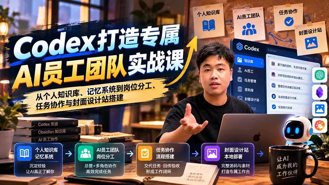 【无水印】Codex打造专属AI员工团队实战课：从个人知识库、记忆系统到岗位分工、任务协作与封面设计站搭建 - 来及网络