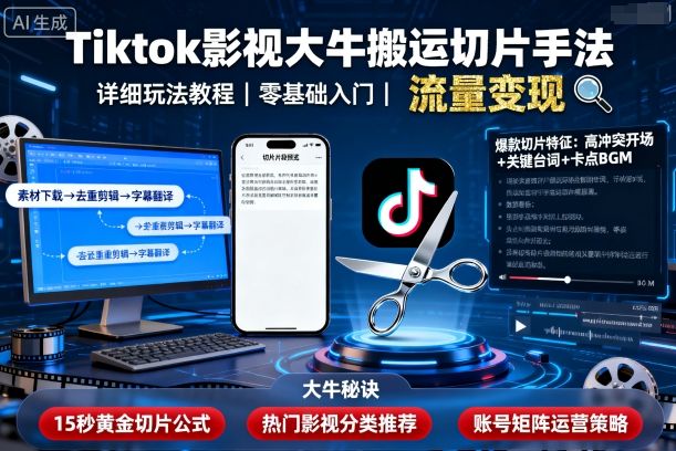 Tiktok影视大牛搬运切片手法，详细玩法教程 - 来及网络