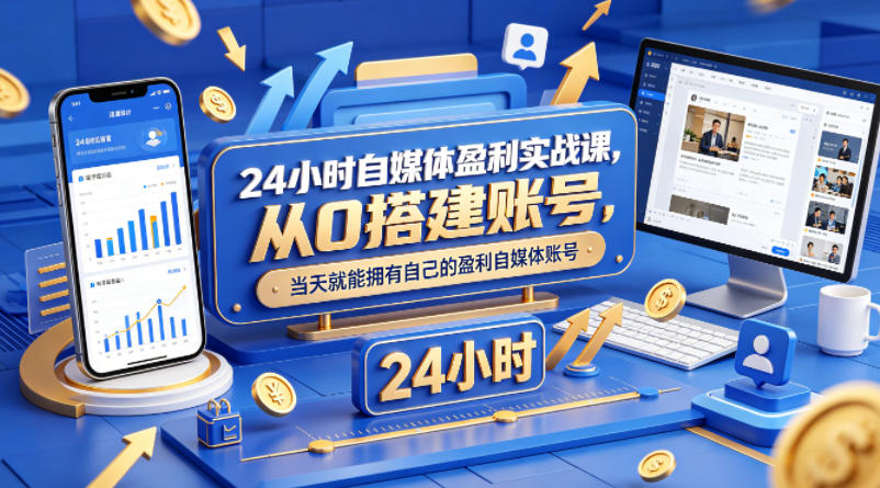 24小时自媒体盈利实战课，从0搭建账号，当天就能拥有自己的盈利自媒体账号 - 来及网络