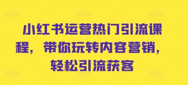 小红书运营热门引流课程，带你玩转内容营销，轻松引流获客 - 来及网络