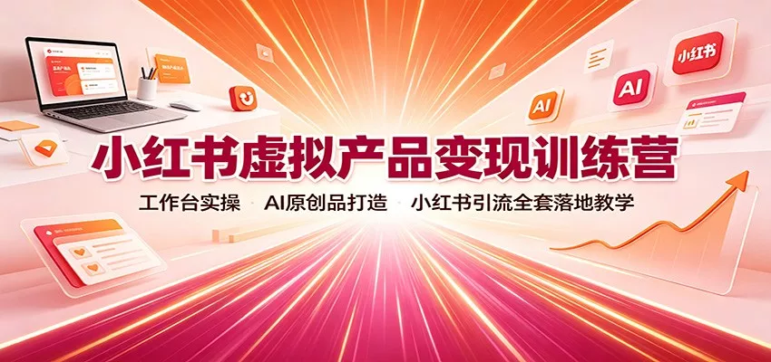 小红书虚拟产品变现训练营：工作台实操，AI原创品打造，小红书引流全套落地教学 - 来及网络