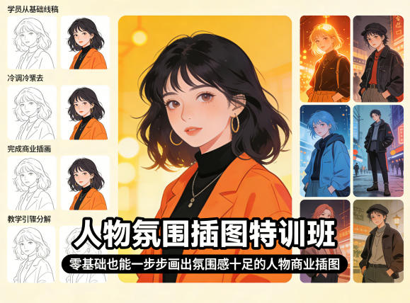 人物氛围插图特训班，零基础也能一步步画出氛围感十足的人物商业插图 - 来及网络