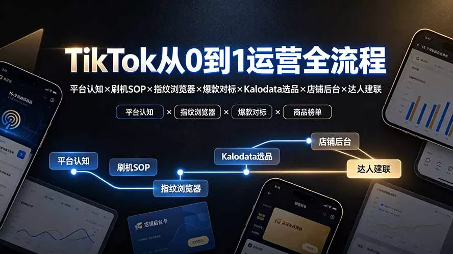 TikTok从0到1运营全流程：平台认知×刷机SOP×指纹浏览器×爆款对标×Kalodata选品×店铺后台×达人建联 - 来及网络