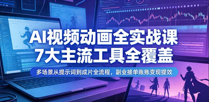 AI视频动画全实战课，7大主流工具全覆盖，多场景从提示词到成片全流程，副业接单账号变现提效 - 来及网络