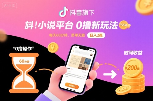 抖音旗下小说平台0撸新玩法，每天挂G60分钟，简单无脑，日入2张【揭秘】 - 来及网络