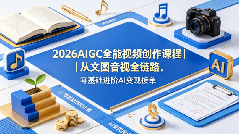 2026AIGC全能视频创作课程｜从文图音视全链路，零基础进阶AI变现接单 - 来及网络