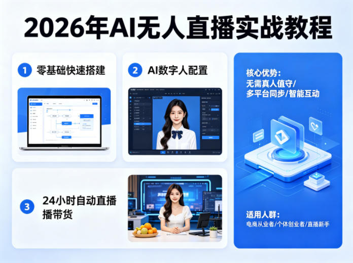 2026年AI无人直播实战教程，零基础也能快速搭建AI数字人无人直播间，实现24小时自动直播带货 - 来及网络