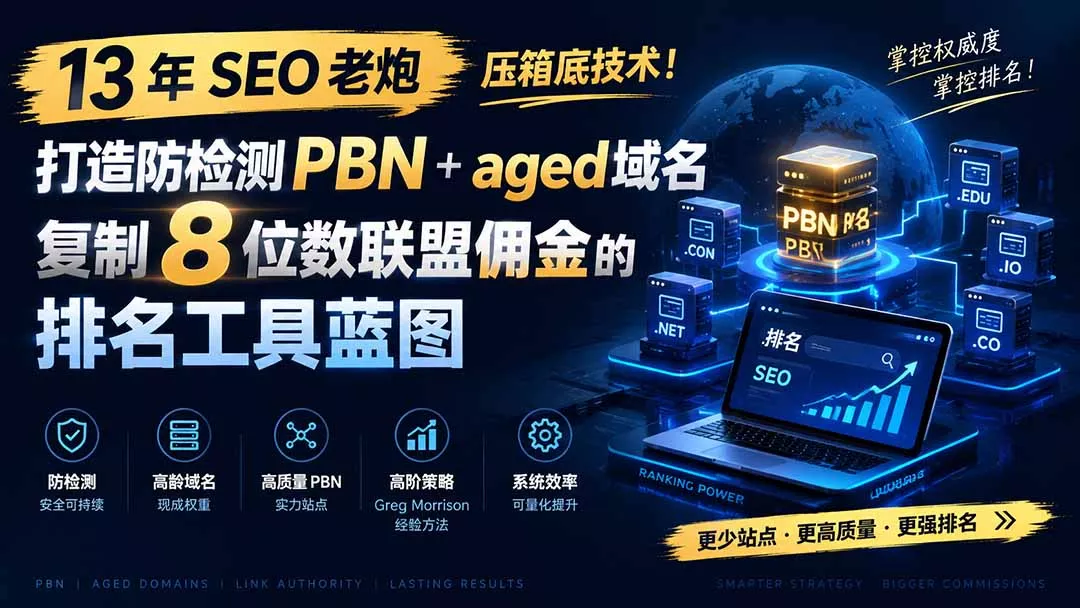 13 年 SEO 老炮压箱底技术！打造防检测 PBN+aged 域名，复制 8 位数联盟佣金的排名工具蓝图【原创双语字幕】 - 来及网络