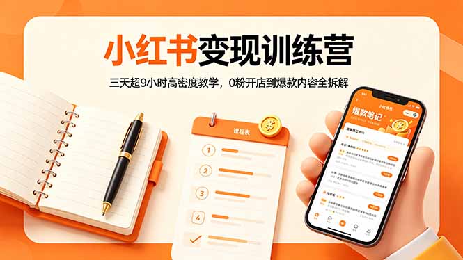 小红书变现训练营：三天超9小时高密度教学，0粉开店到爆款内容全拆解 - 来及网络