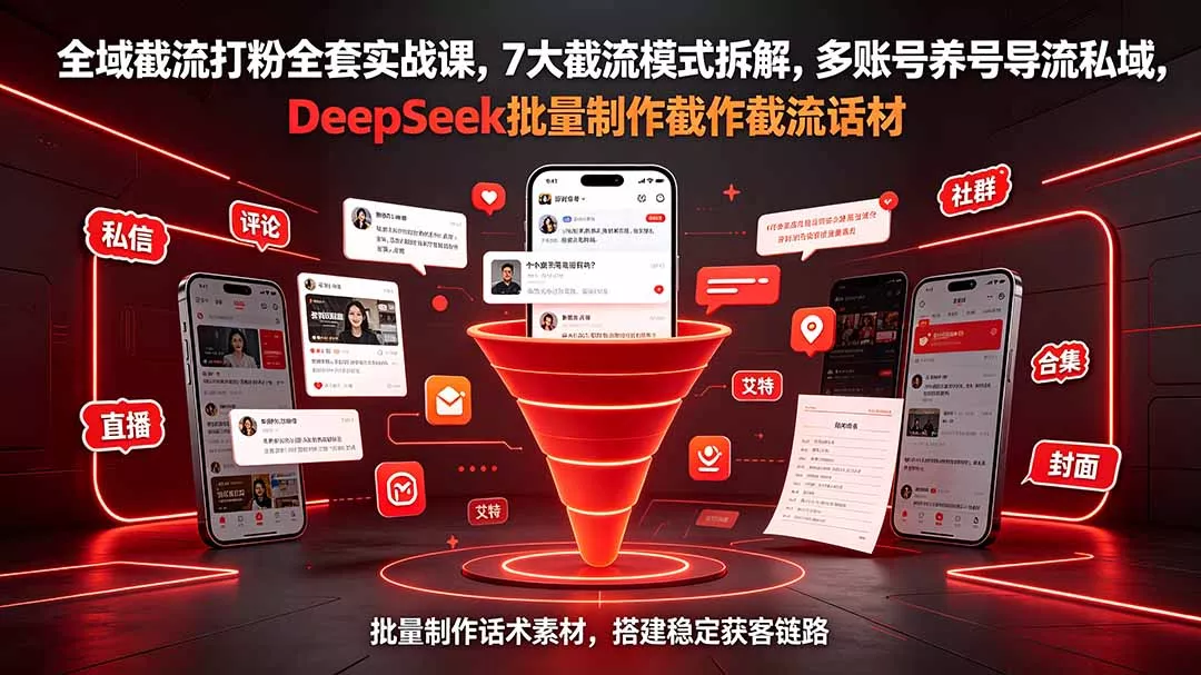 全域截流打粉全套实战课，7大截流模式拆解，多账号养号导流私域，DeepSeek批量制作截流话术素材 - 来及网络