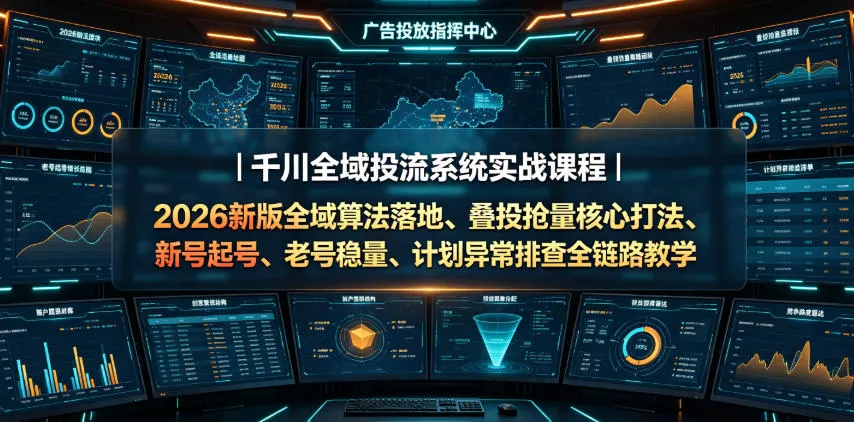 千川全域投流系统实战课程｜2026新版全域算法落地、叠投抢量核心打法、新号起号、老号稳量、计划异常排查全链路教学 - 来及网络