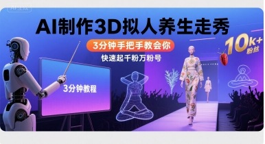 Ai制作3D拟人养生走秀，3分钟手把手教会你，快速起千粉万粉号 - 来及网络