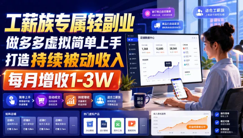 工薪族专属轻副业，做多多虚拟简单上手打造持续被动收入，每月增收1-3W【揭秘】 - 来及网络