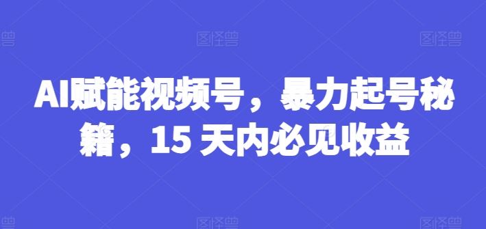 AI赋能视频号，暴力起号秘籍，15 天内必见收益【揭秘】 - 来及网络
