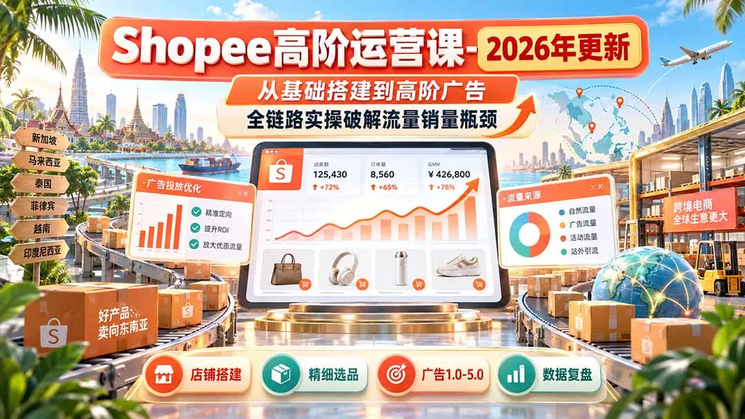 Shopee高阶运营课-更新9月，从基础搭建到高阶广告，全链路实操破解流量销量瓶颈 - 来及网络