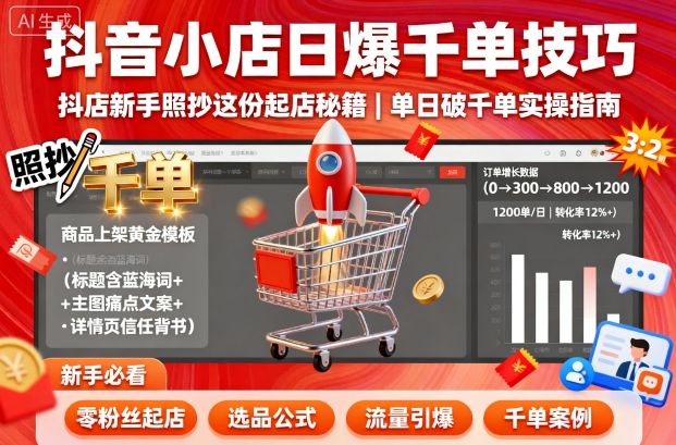 抖音小店日爆千单技巧，抖店新手照抄这份起店秘籍，单日破千单 - 来及网络