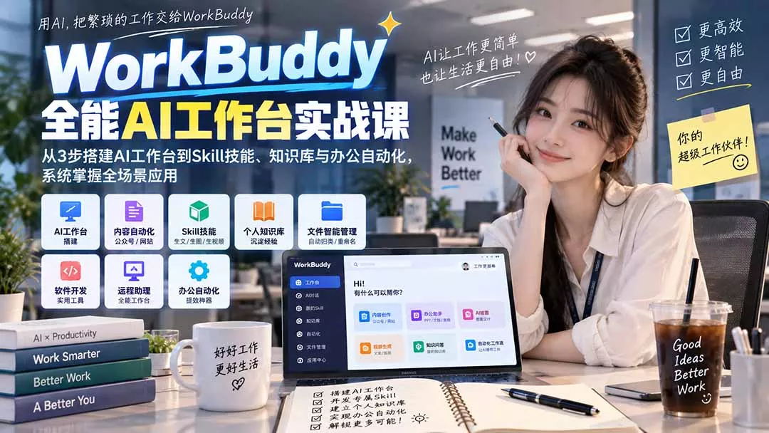 WorkBuddy全能AI工作台实战课：从3步搭建AI工作台到Skill技能、知识库与办公自动化，系统掌握全场景应用 - 来及网络