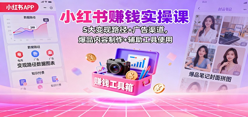 小红书赚钱实操课：5大变现路径+广告渠道，爆品内容制作+辅助工具使用 - 来及网络
