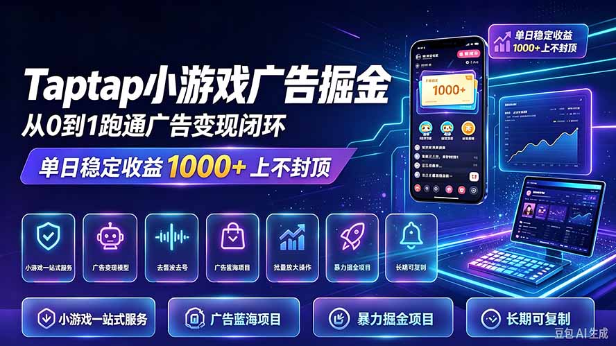 TapTap小游戏广告掘金日赚收益1000+上不封顶 - 来及网络