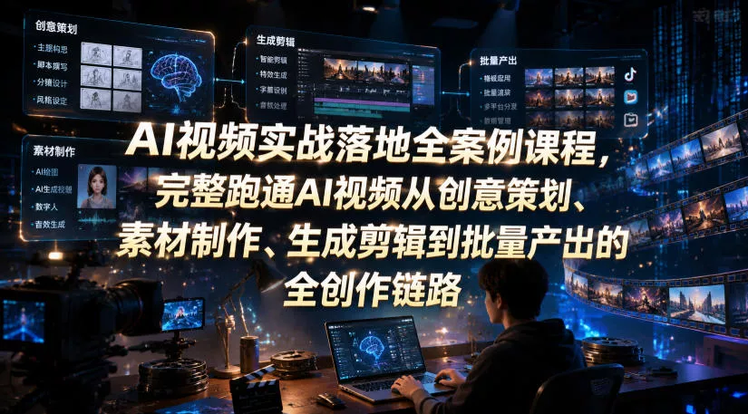AI视频实战落地全案例课程，完整跑通AI视频从创意策划、素材制作、生成剪辑到批量产出的全创作链路 - 来及网络