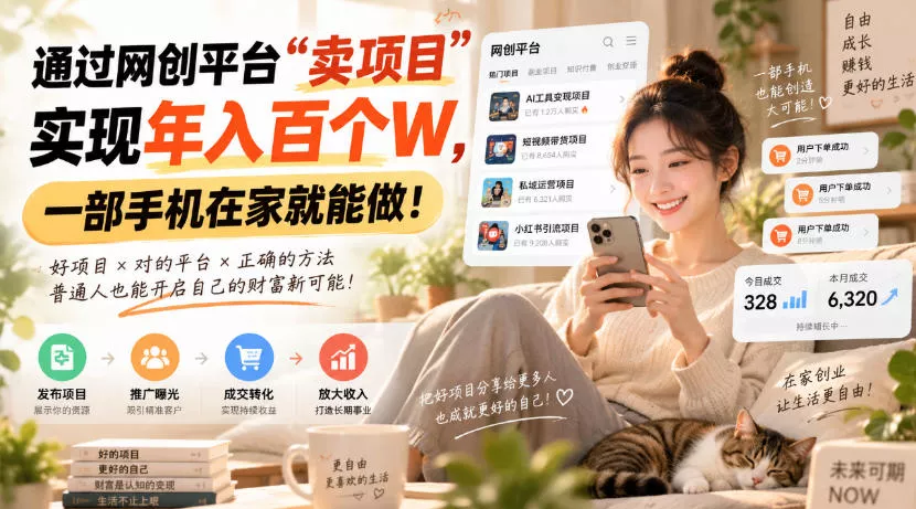 靠卖网创项目变现，一年拿下百万收益！一台手机就能操作！ - 来及网络