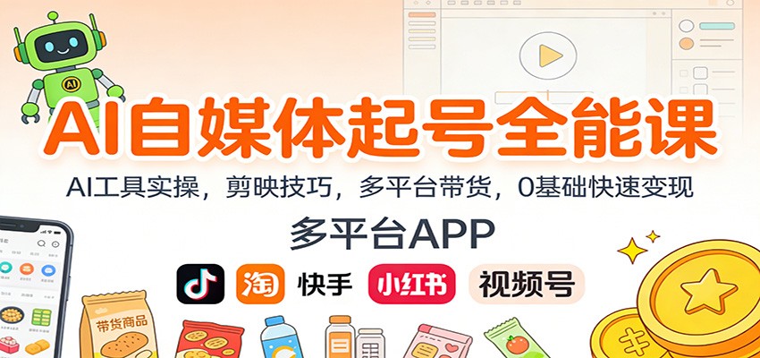 AI自媒体起号全能课：AI工具实操，剪映技巧，多平台带货，0基础快速变现 - 来及网络