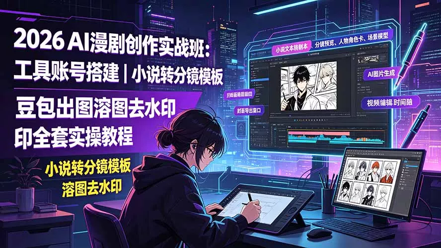 2026AI漫剧创作实战班：工具账号搭建｜小说转分镜模板｜豆包出图溶图去水印全套实操教程 - 来及网络
