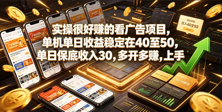 实操很好賺的看广告项目，单机单日收益稳定在40至50，单日保底收入30，多开多賺，上手就能变现【揭秘】 - 来及网络