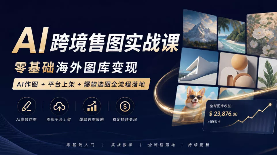 AI跨境售图实战课，零基础海外图库变现，AI作图+平台上架+爆款选图全流程落地 - 来及网络