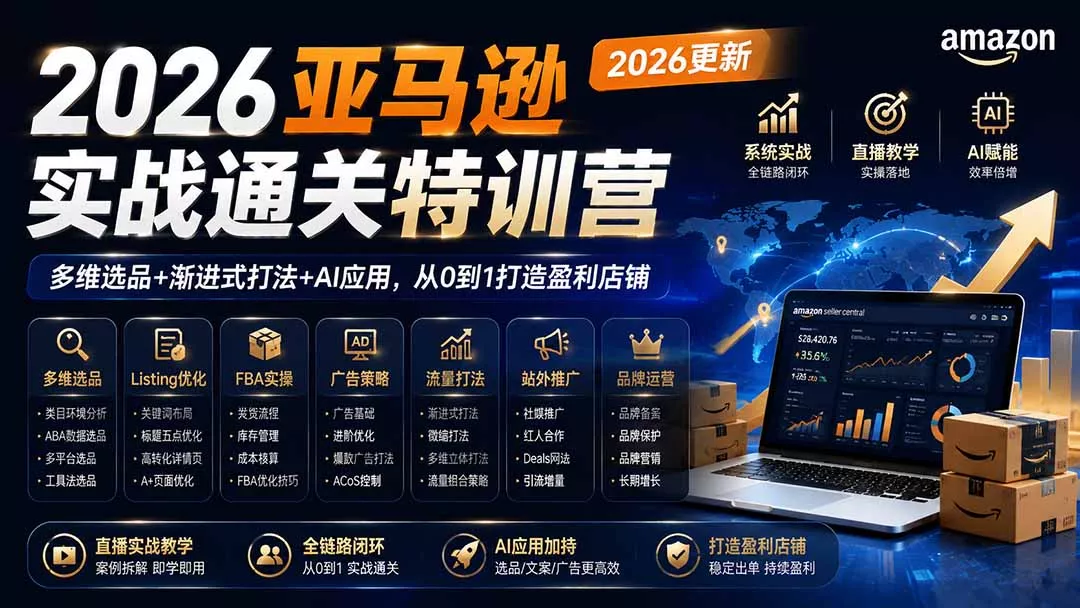 2026亚马逊实战通关特训营-2026更新，多维选品+渐进式打法+AI应用，从0到1打造盈利店铺 - 来及网络